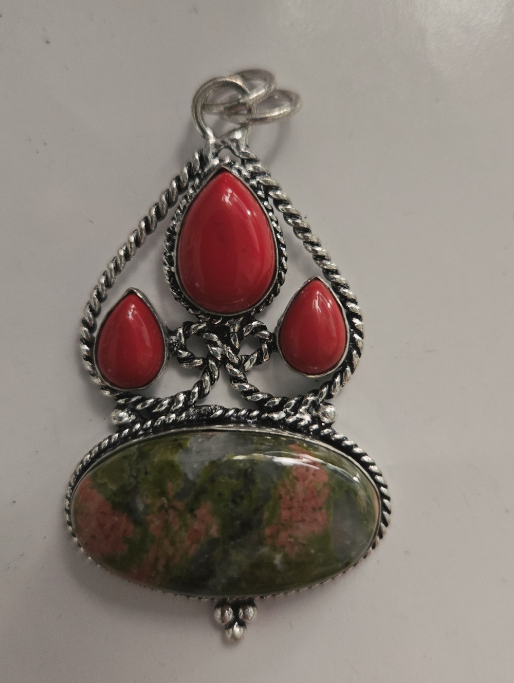 New .925 Unakite Coral Pendant